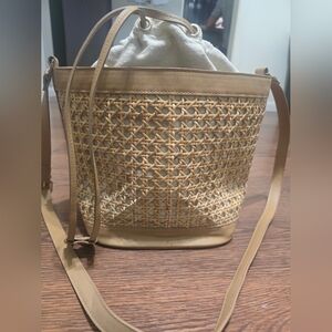 Tommy Bahama Bucket Rattan Purse Drawstring Insert Crossbody Shoulder Bag